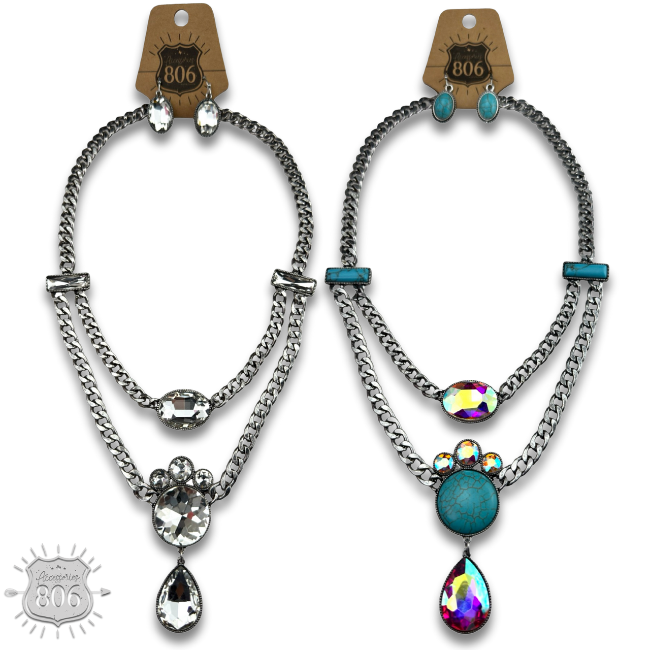 Rhinestone charmed necklace set