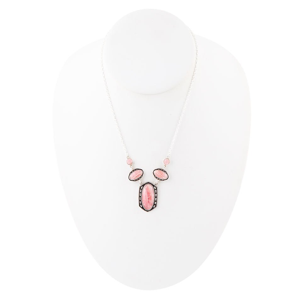 Shielded Pink Rhodonite and Sterling Silver Necklace