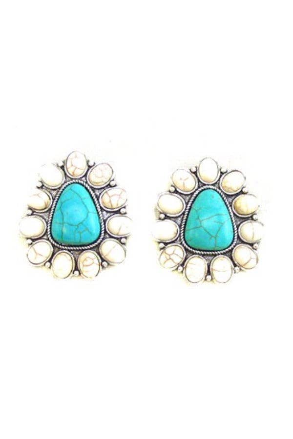 WESTERN CONCHO POST EARRINGS: WHITE / TURQUOISE