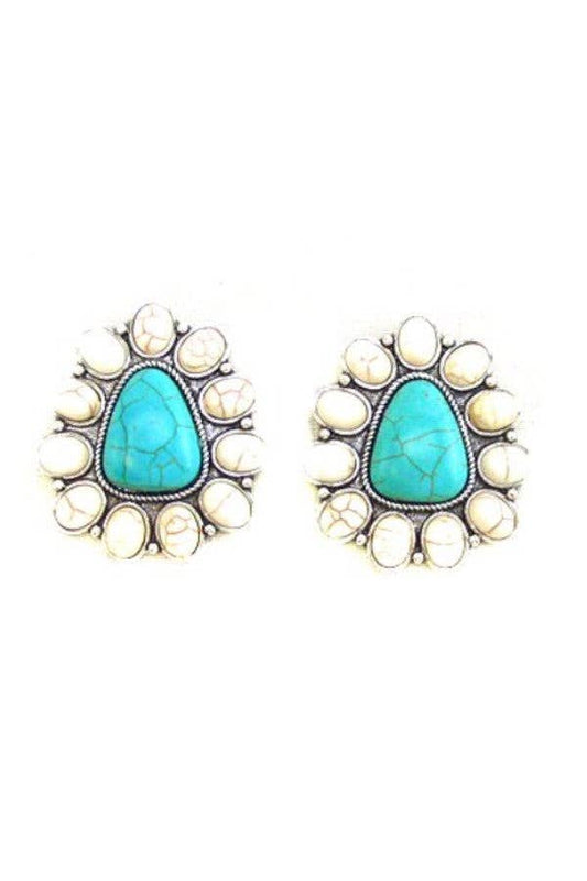 WESTERN CONCHO POST EARRINGS: WHITE / TURQUOISE