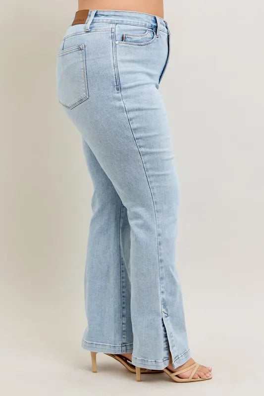 Judy Blue Full Size Tummy Control Vintage Wash Side Slit Slim Boot Jeans Plus Size
