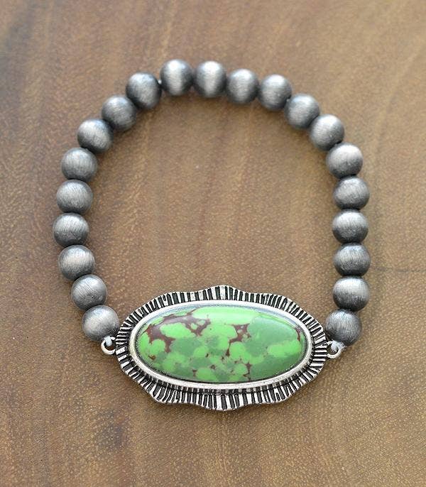 Semi Stone Navajo Pearl Bracelet: Green