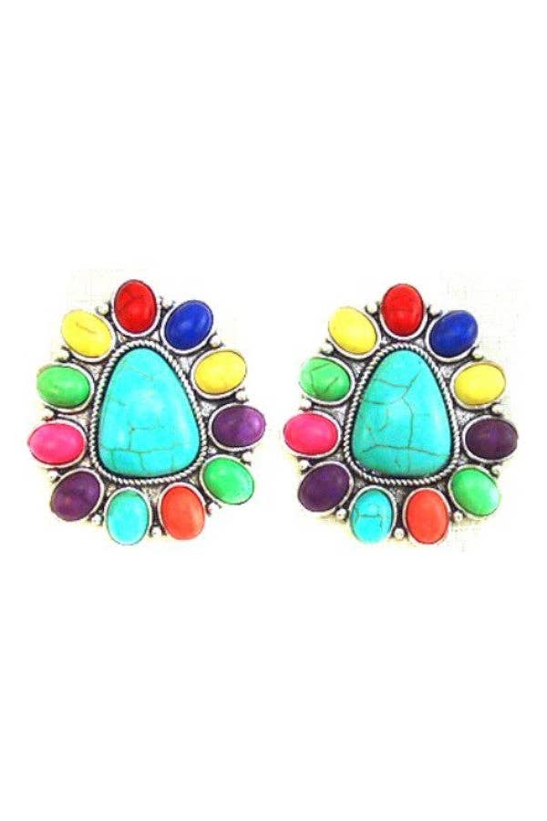 WESTERN CONCHO POST EARRINGS: WHITE / TURQUOISE