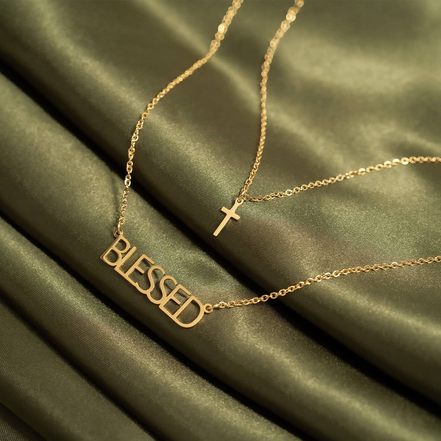 Stainless Steel "Blessed" Layered Cross Necklace: Gold
