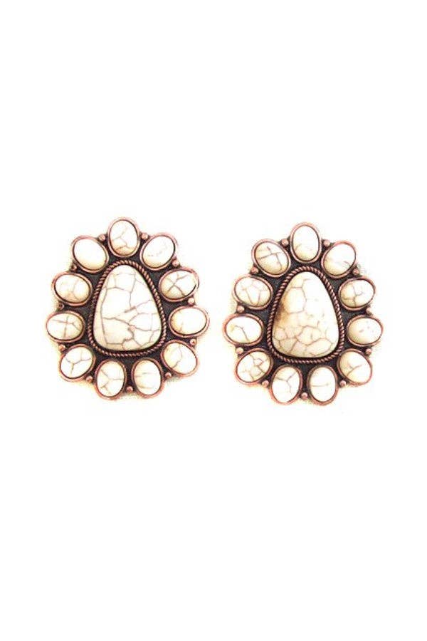 WESTERN CONCHO POST EARRINGS: WHITE / TURQUOISE