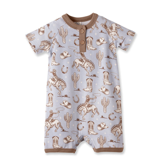 Wild Wrangler/Blue Western Bamboo Shorty Romper for Boys