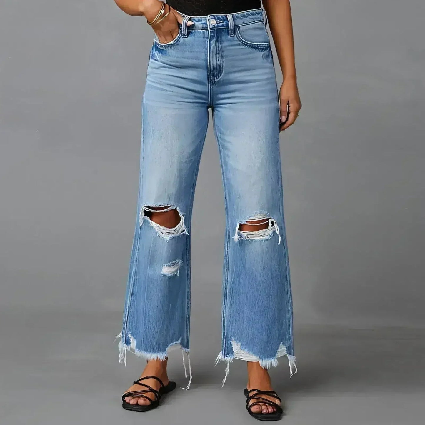 SkyFade™ – Ripped Wide-Leg High Waist Jeans