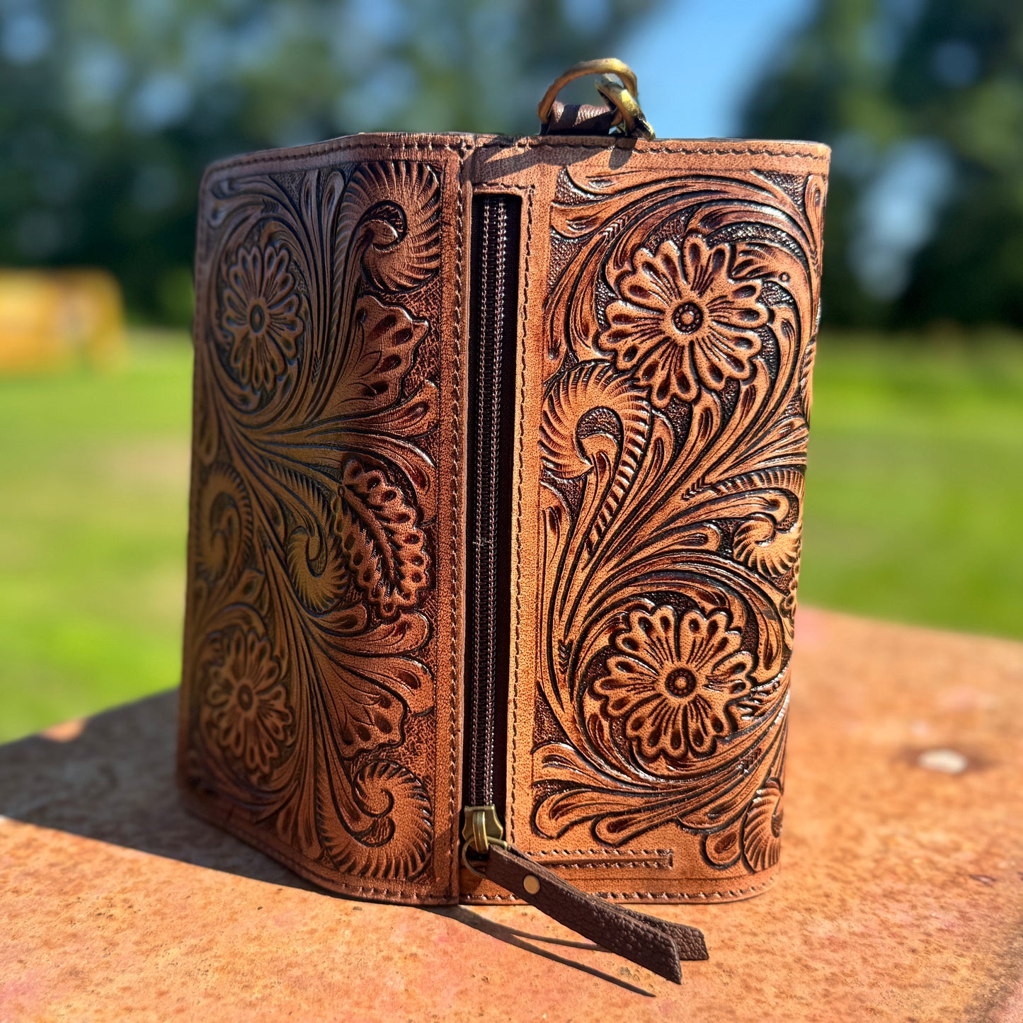 Chestnut Brown Speedy Western Genuine Leather Barrel Bag Purse by Double B