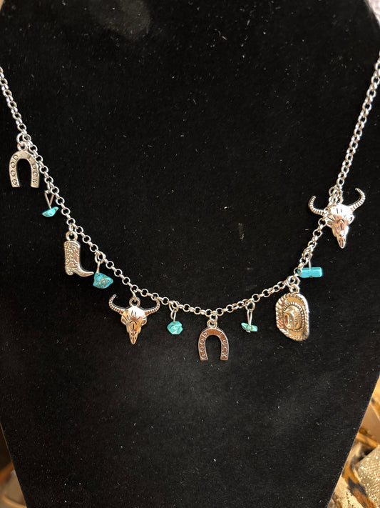 Good luck steer charm w/turquiouse