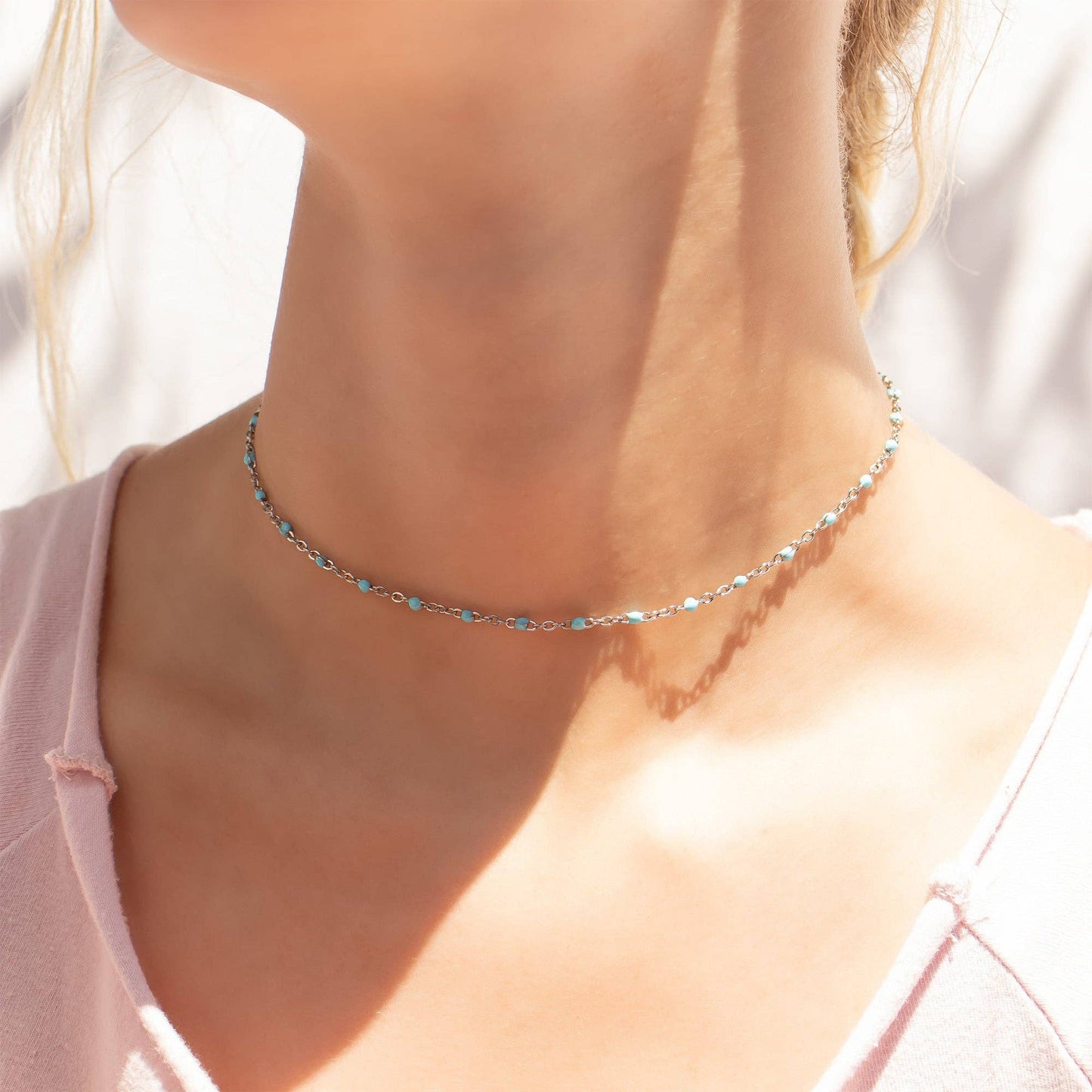 18K Gold Stainless Steel Turquoise Chain Necklace: Gold / 16+2"