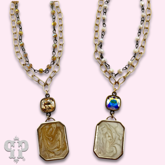Double strand necklace with Austrian crystal pendant