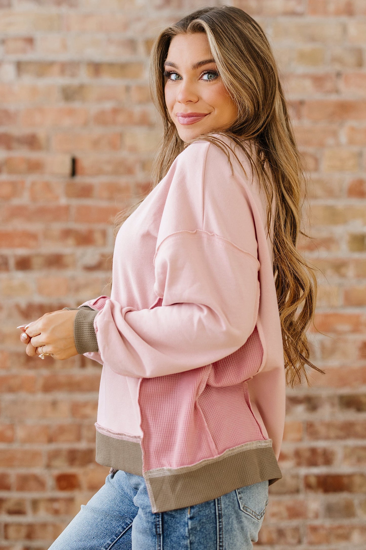 Lina Waffle Patchwork Oversize Sweatshirt