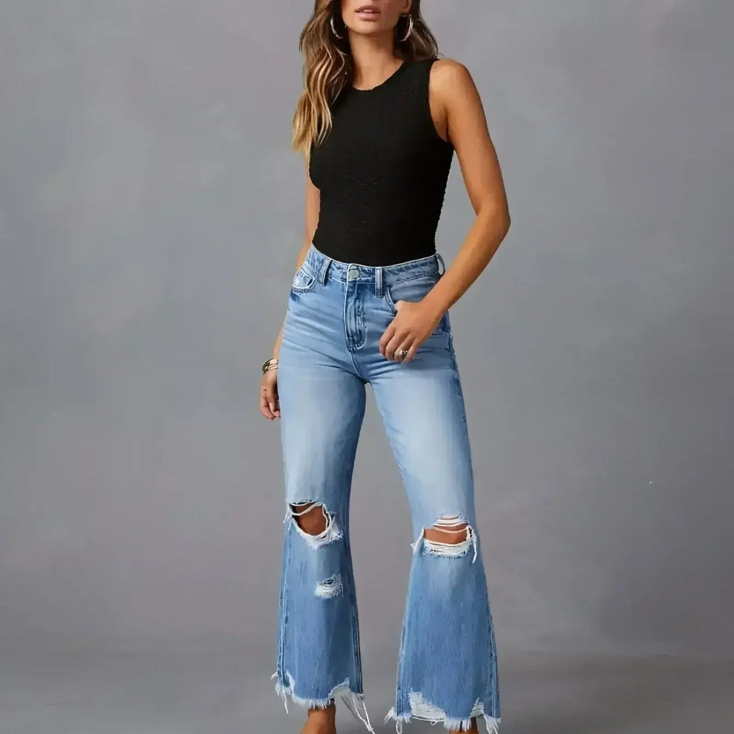 SkyFade™ – Ripped Wide-Leg High Waist Jeans
