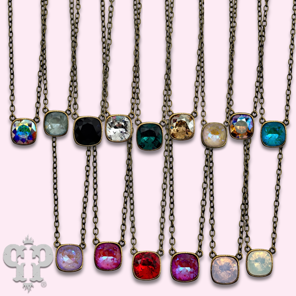 Austrian square crystal chain necklace, 12mm