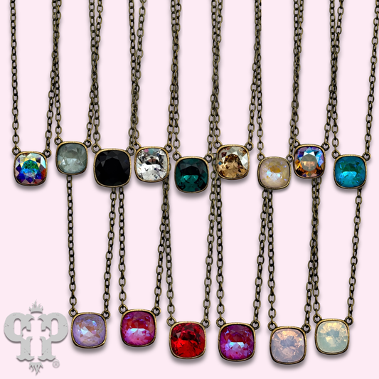 Austrian square crystal chain necklace, 12mm