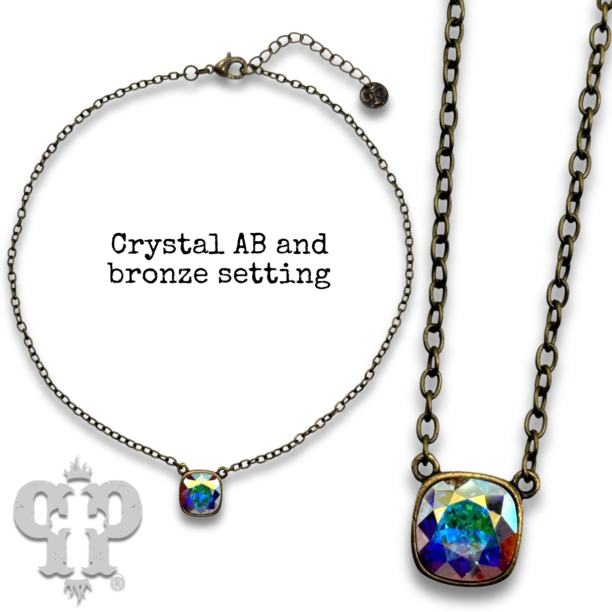 Austrian square crystal chain necklace, 12mm