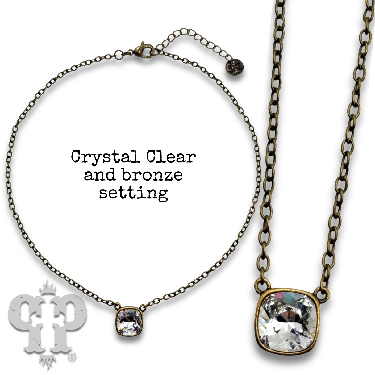 Austrian square crystal chain necklace, 12mm