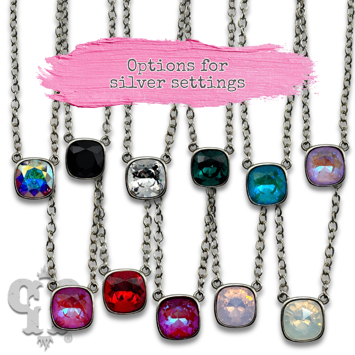 Austrian square crystal chain necklace, 12mm