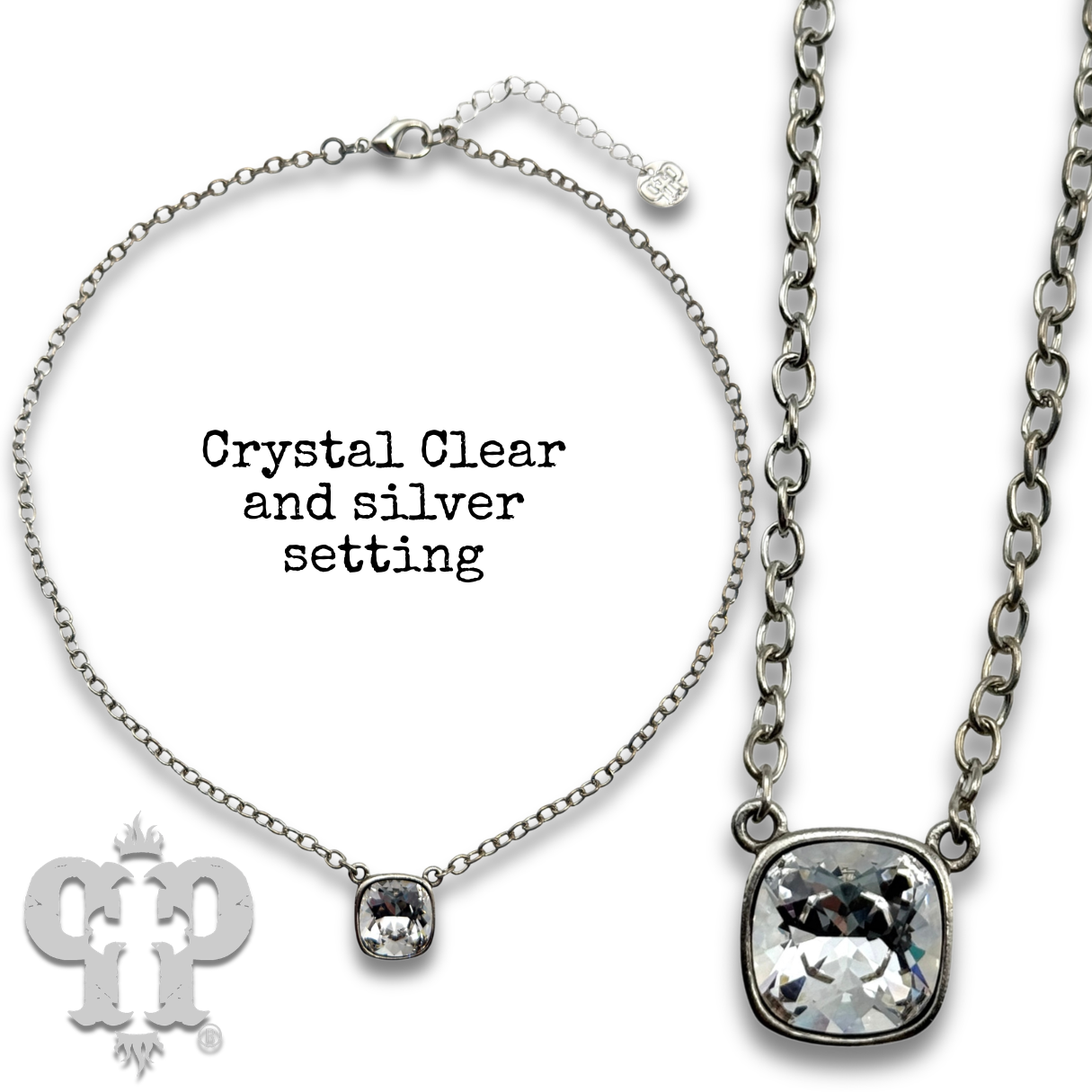 Austrian square crystal chain necklace, 12mm