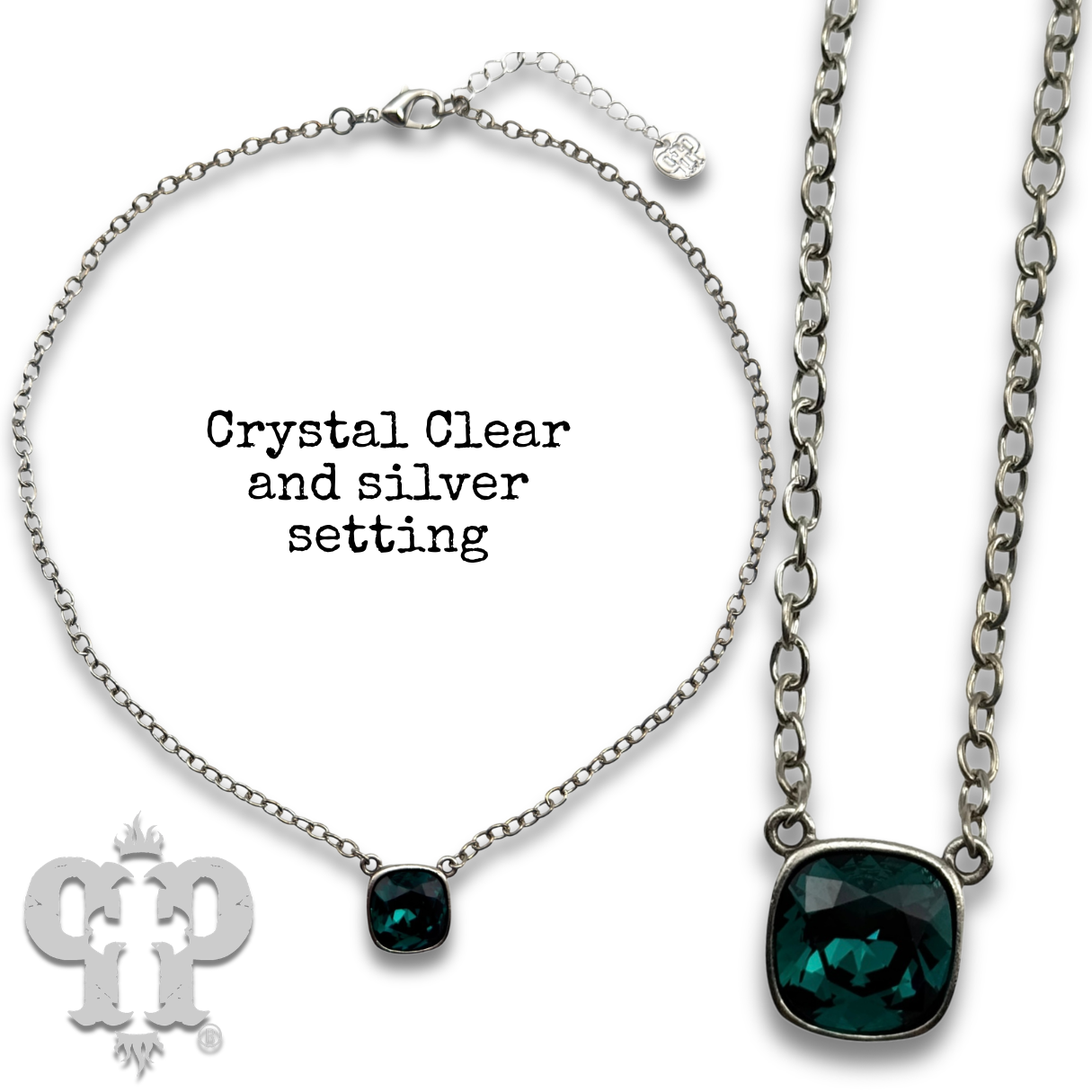 Austrian square crystal chain necklace, 12mm