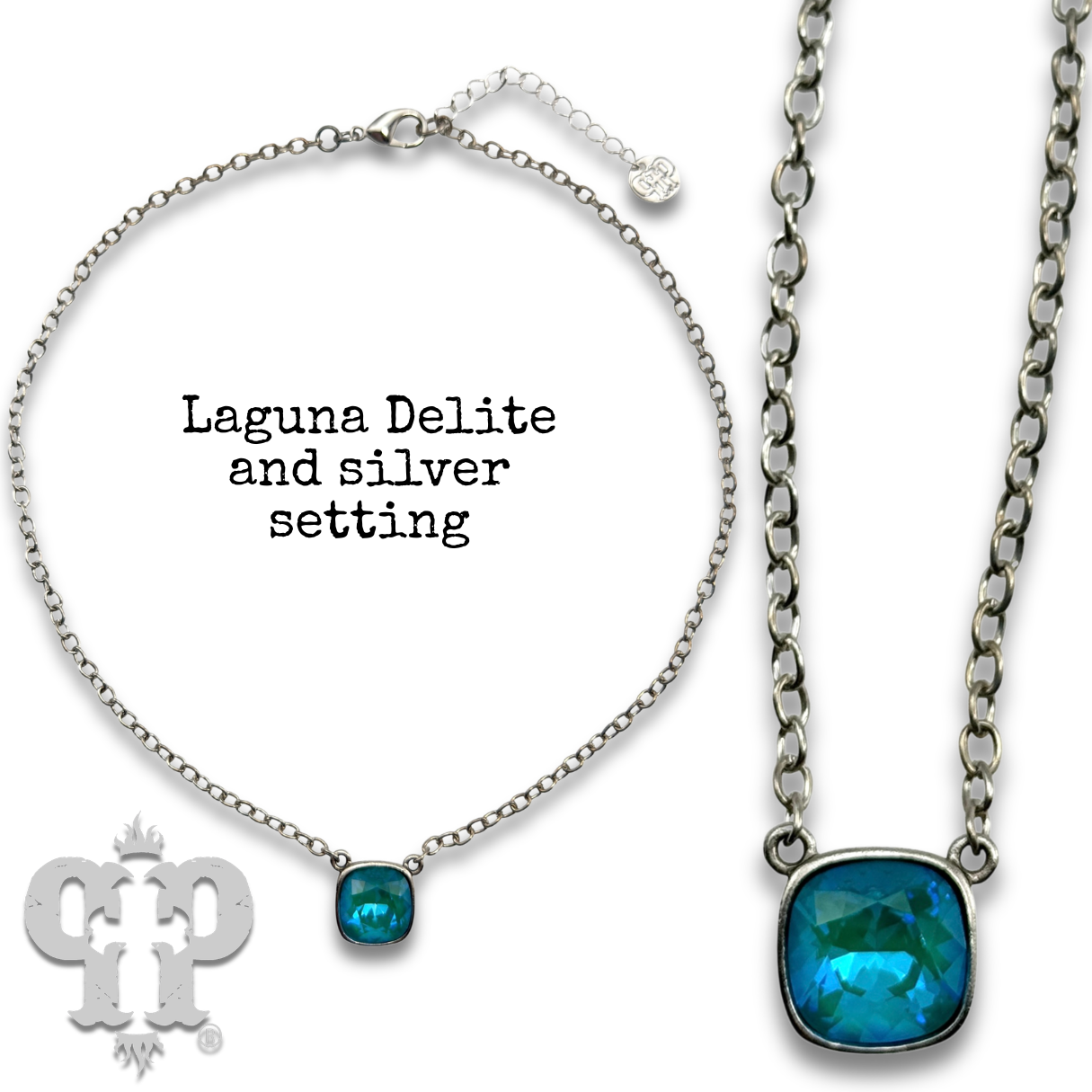 Austrian square crystal chain necklace, 12mm