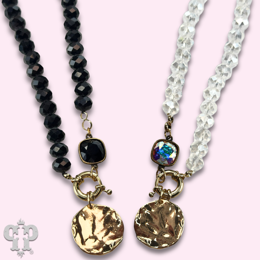 Gold disc necklace with Austrian crystal