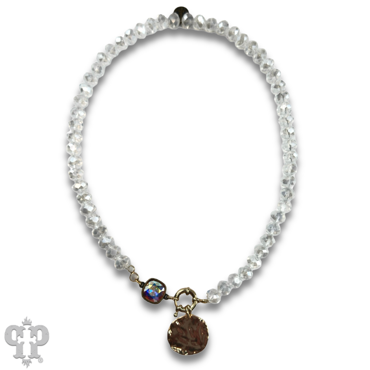 Gold disc necklace with Austrian crystal