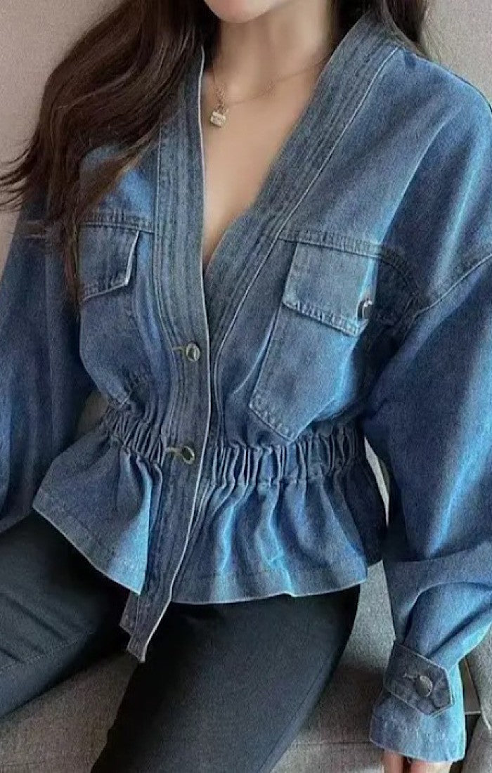 V neck denim jacket