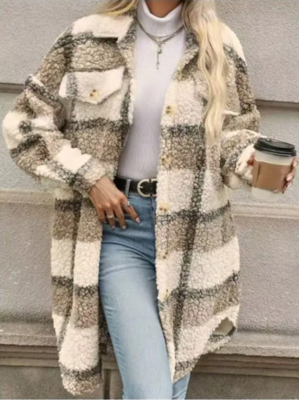 Miss Sparkling |Plaid Faux Fur Coat