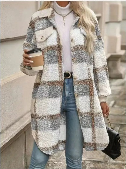 Miss Sparkling |Plaid Faux Fur Coat