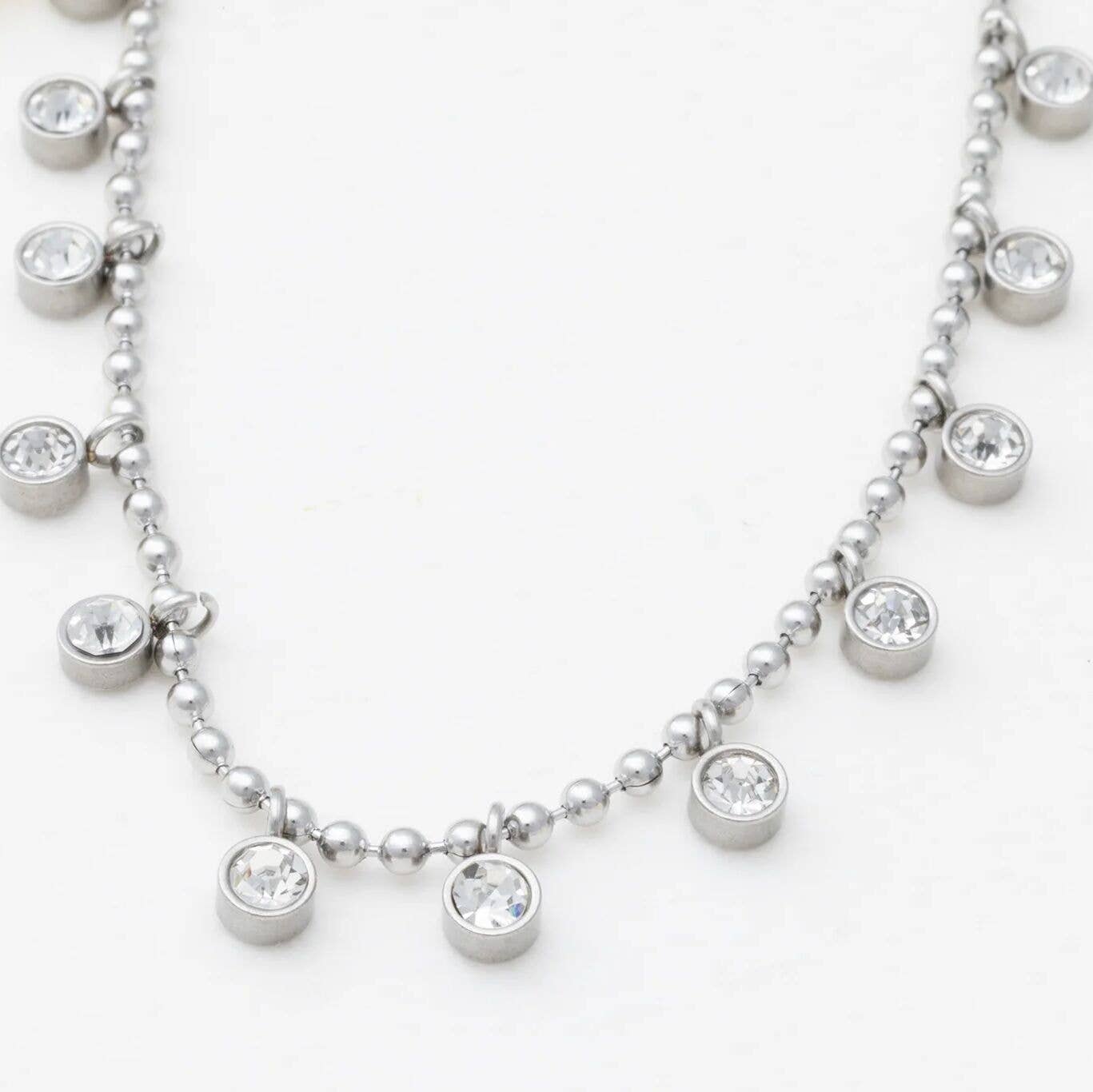 18K Gold PVD Stainless Steal Round Stone Dangle Necklace: Gold