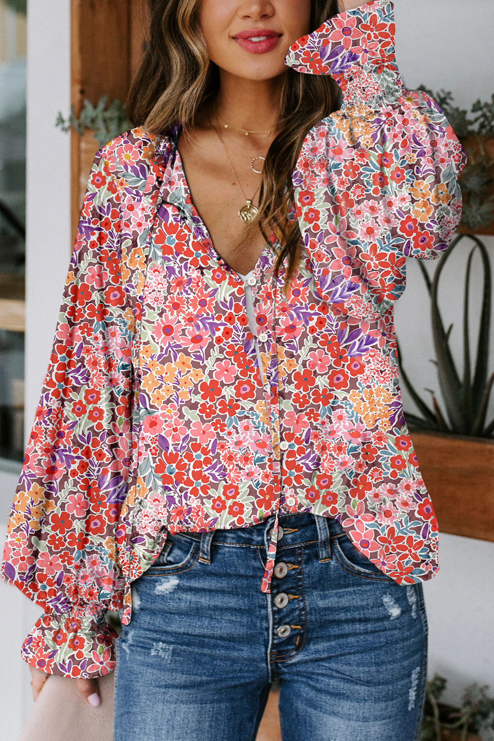 Yellow Cakewalk Floral Smocked Blouse