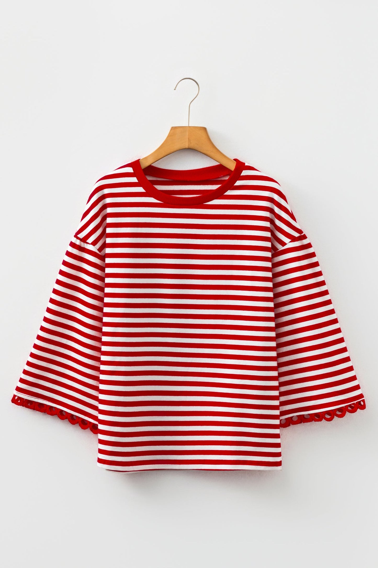 Stripe Lace Trim 3/4 Sleeve Top