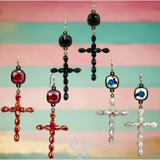 Beaded cross earring, Austrian crystal