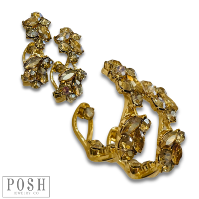 Rhinestone flower hoop earring