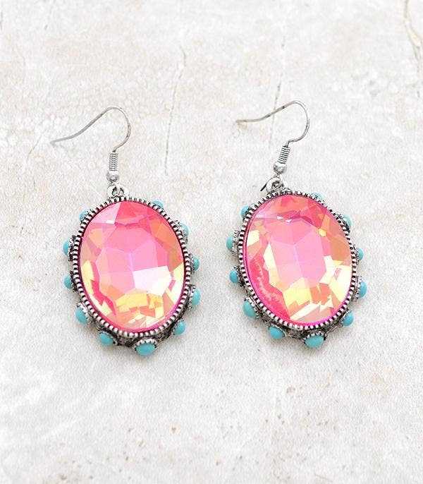 Glass Stone Turquoise Earrings: Pink