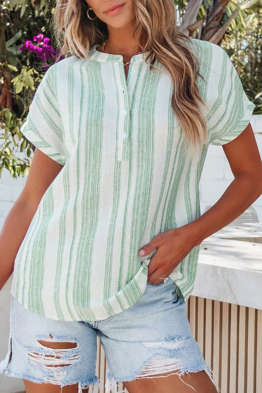 Breathable Gauze Half Button Short Sleeve Casual Blouse