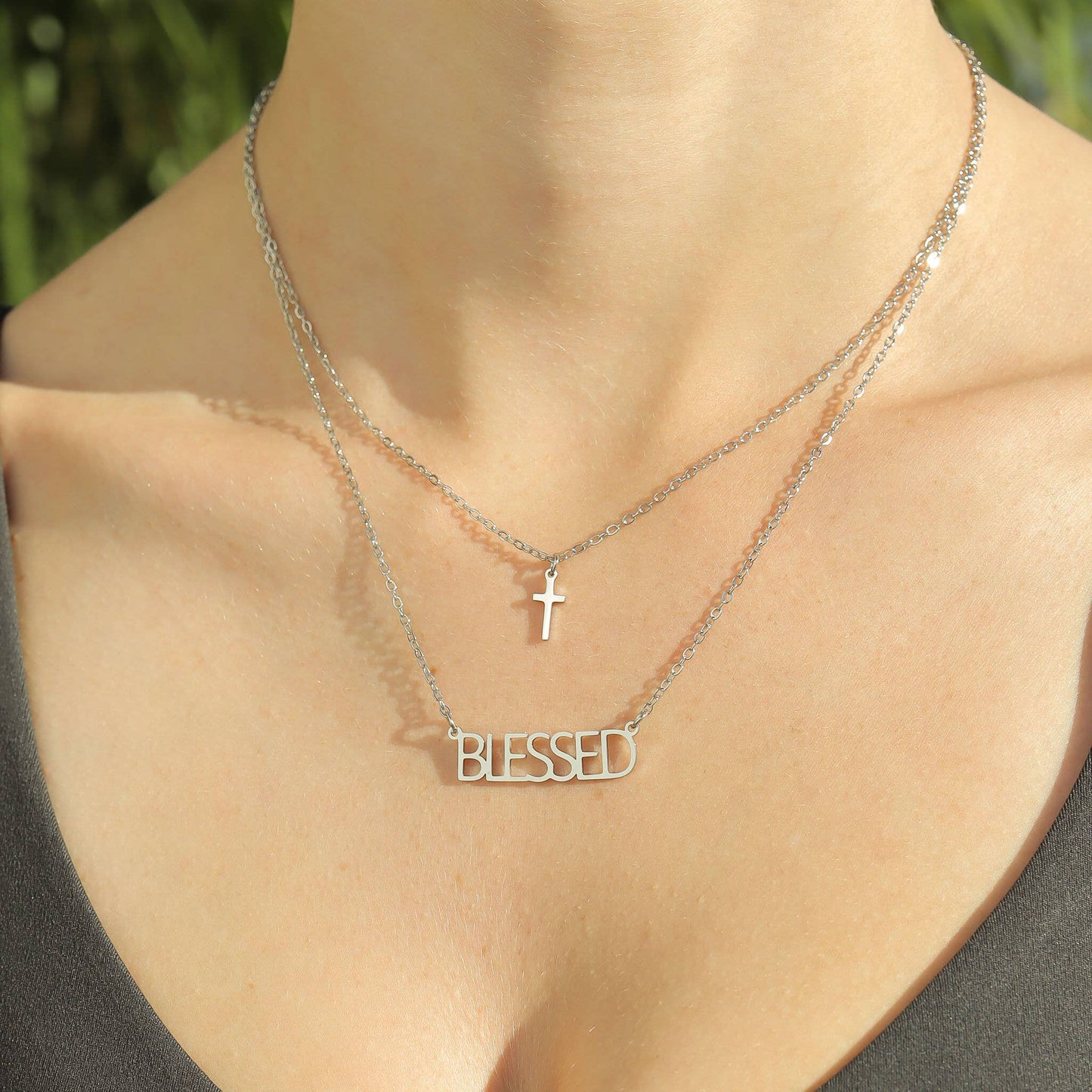 Stainless Steel "Blessed" Layered Cross Necklace: Stainless