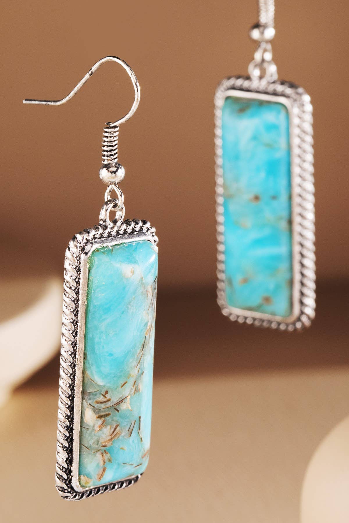 Western Square Semi-Stone Dangle Earrings: TURQUOISE(SBTQS)