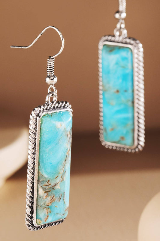 Western Square Semi-Stone Dangle Earrings: TURQUOISE(SBTQS)