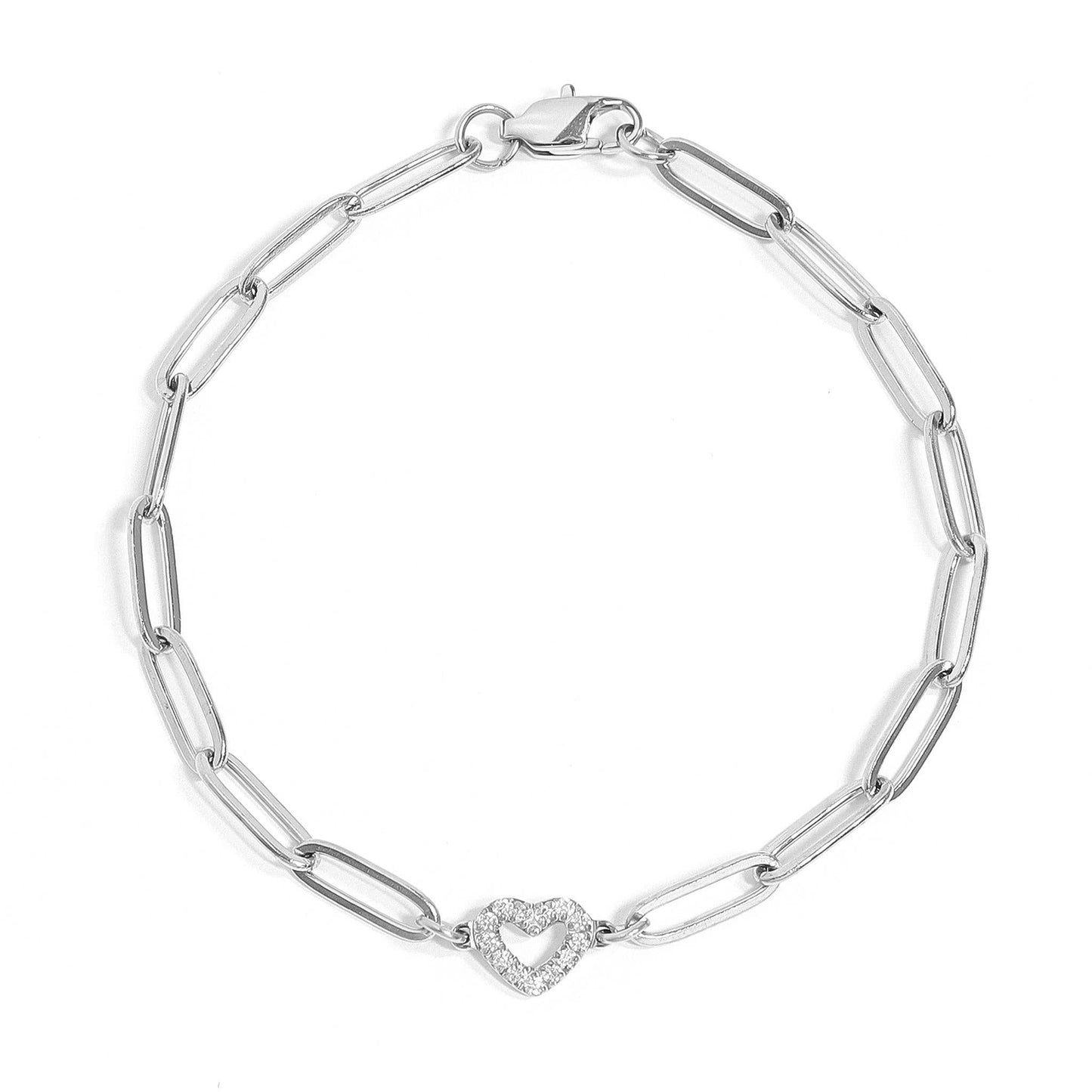 18K Gold PVD Stainless Steel "Heart" Paperclip Bracelet: Gold