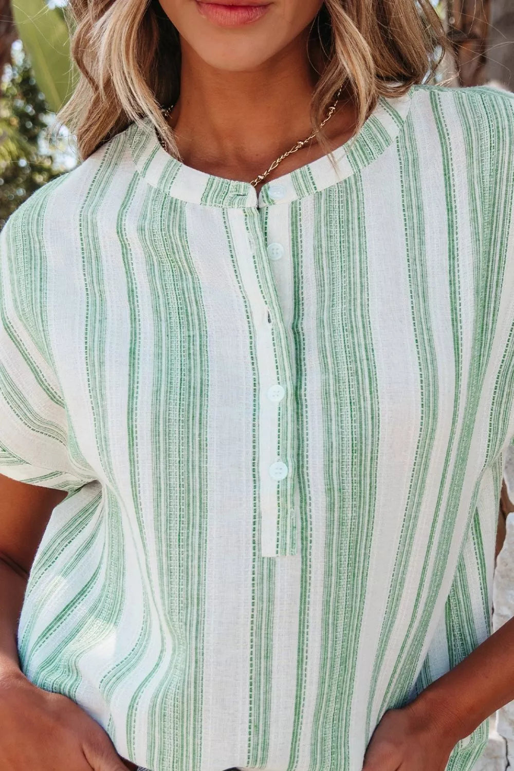 Breathable Gauze Half Button Short Sleeve Casual Blouse