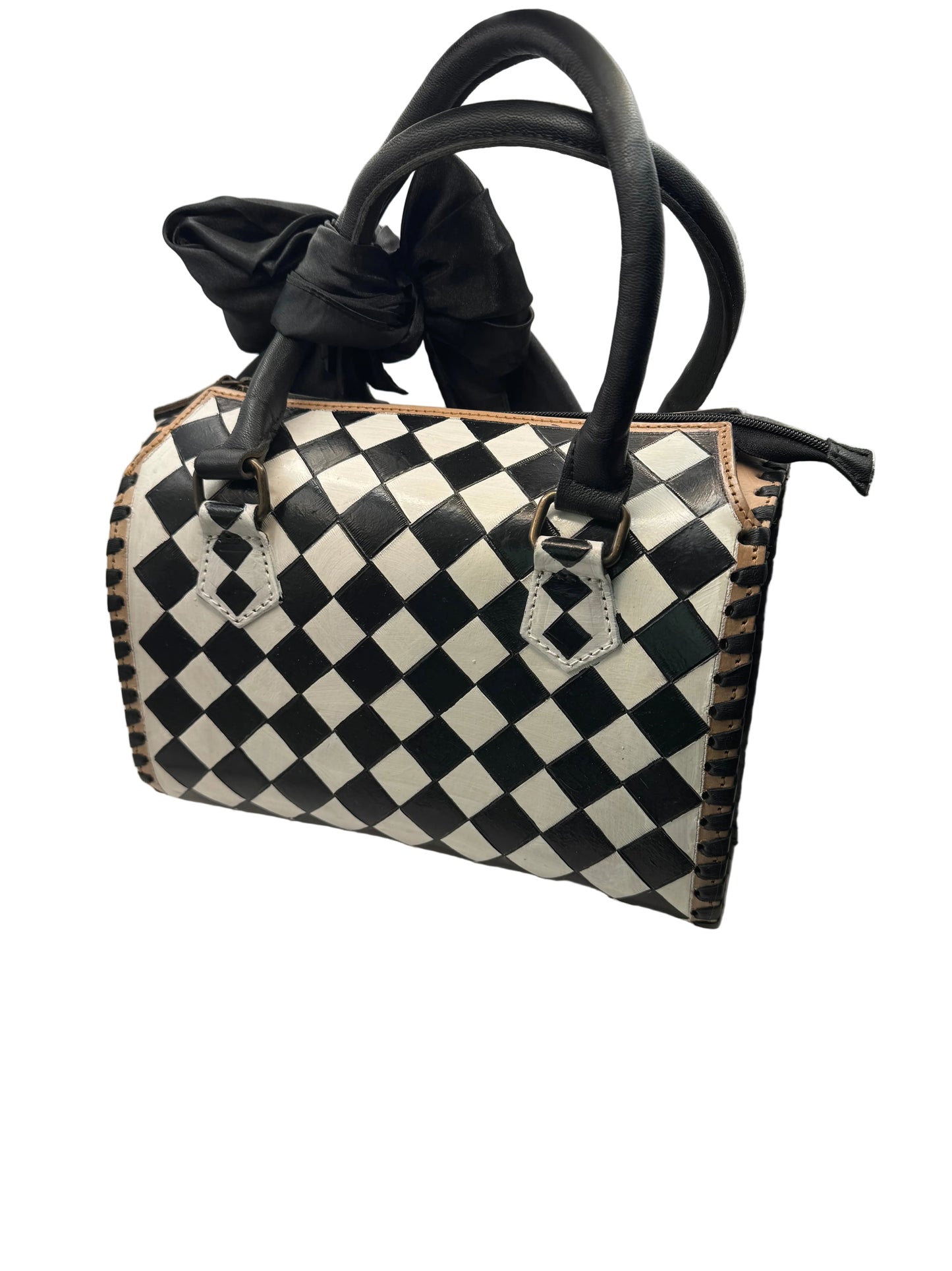 Black Cherry Checkered Speedy Bag -Genuine Leather