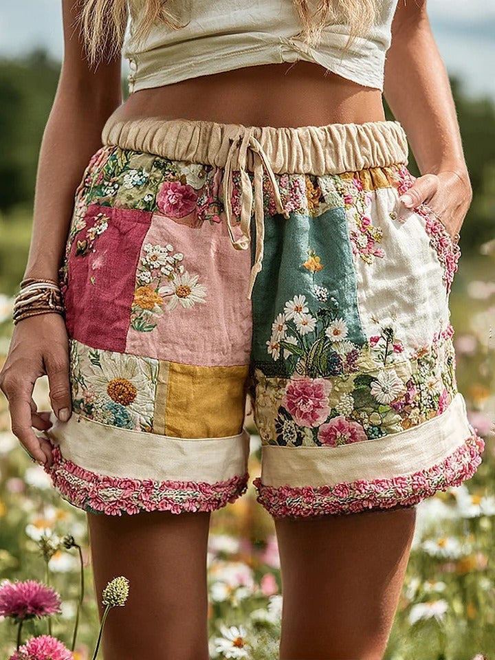 Women’s Retro Floral Print Casual Shorts