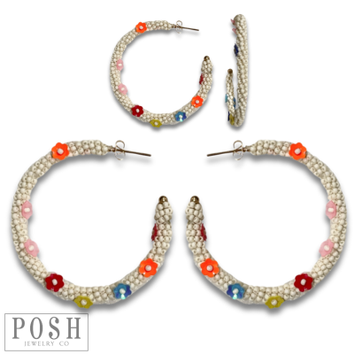 Seed bead hoop earring