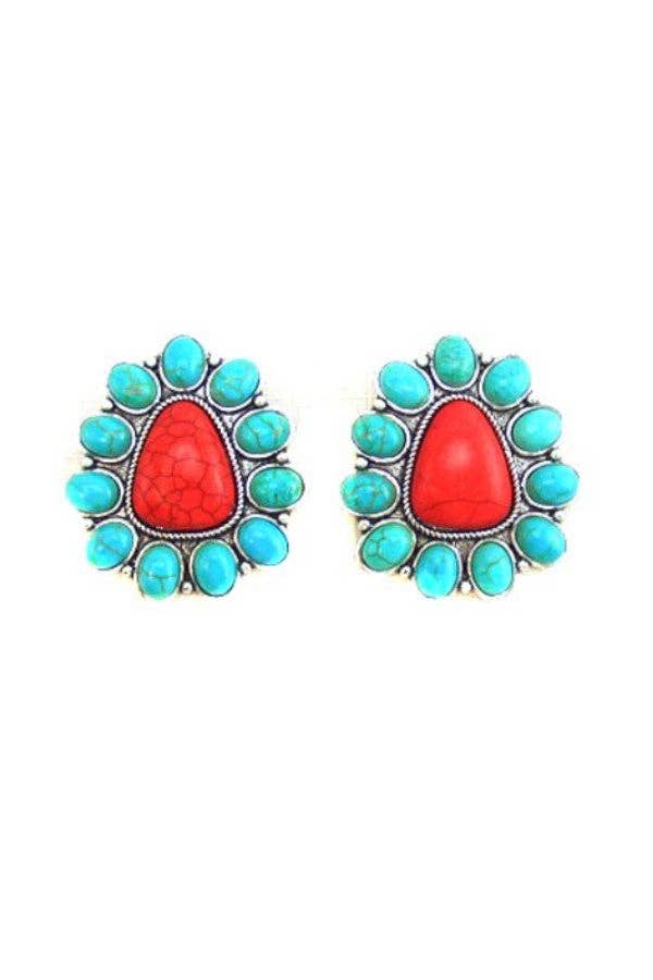 WESTERN CONCHO POST EARRINGS: WHITE / TURQUOISE