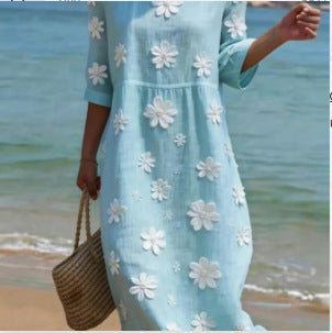 Women's Plus-Size Patchwork Maxi Dress – Relaxed Fit Casual Skirt