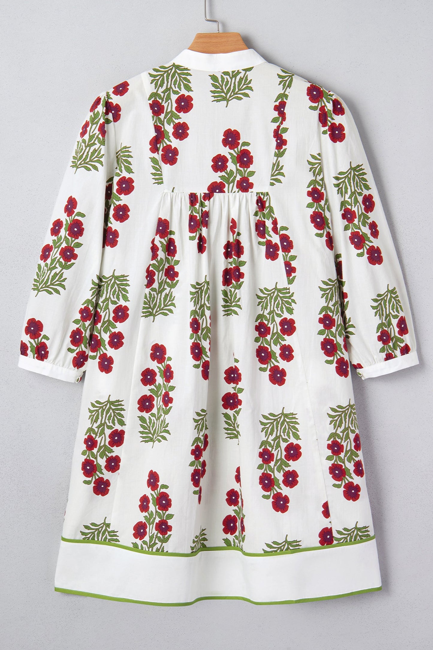 Floral Notched V-Neck 3/4 Sleeve Dress