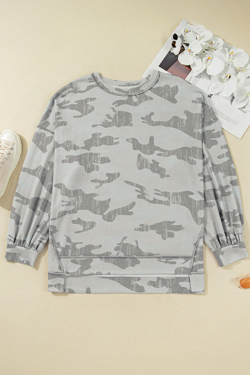 Multicolour Camouflage Print Round Neck Plus Size Sweatshirt