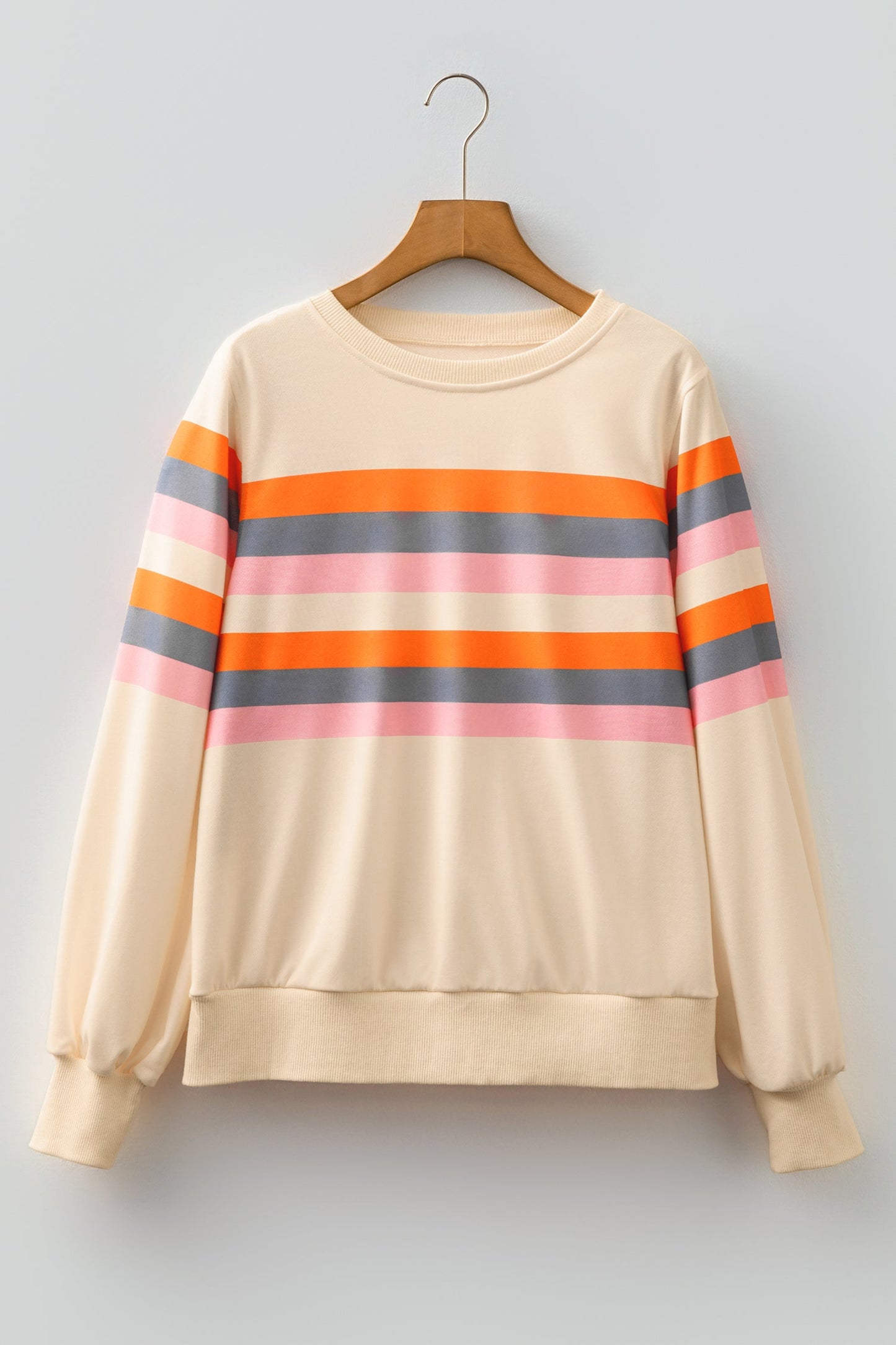 Stripe Puff Sleeve Pullover Sweatshirt